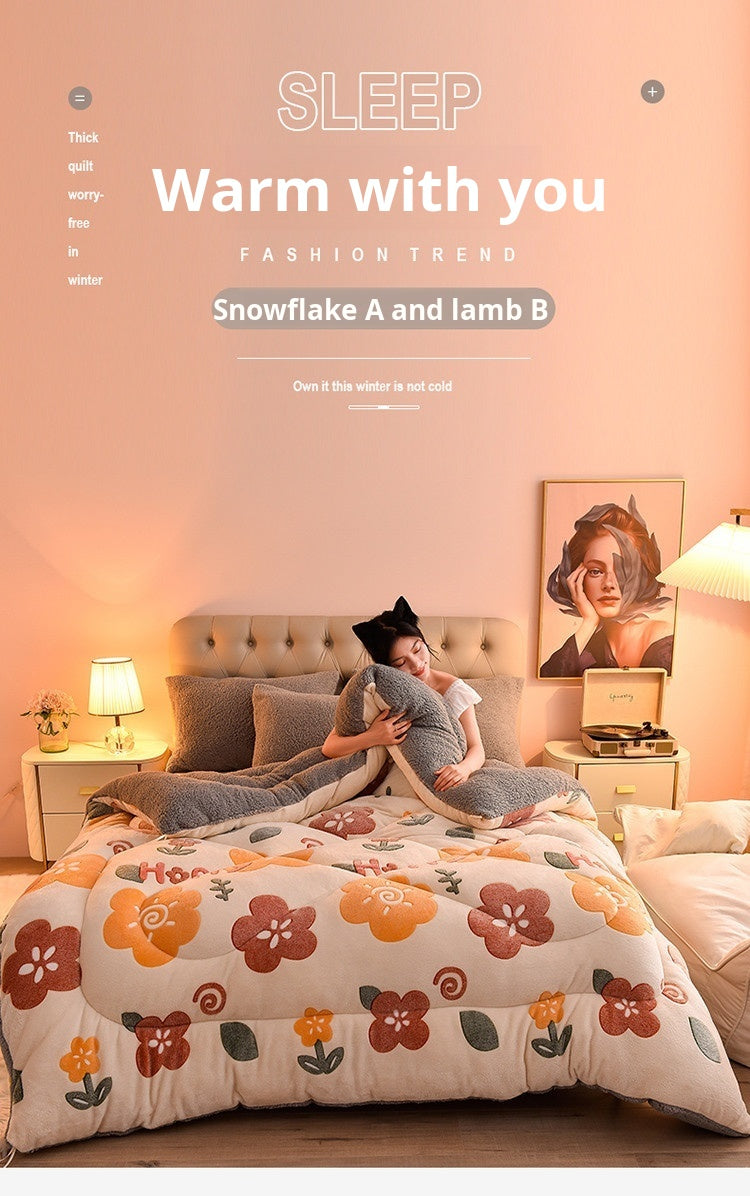 Lamb Fleece Blanket Winter Comforter Thickened Quilts Double-sided Velvet Warm Quilt Single Double Dormitory Milk Fleece Core