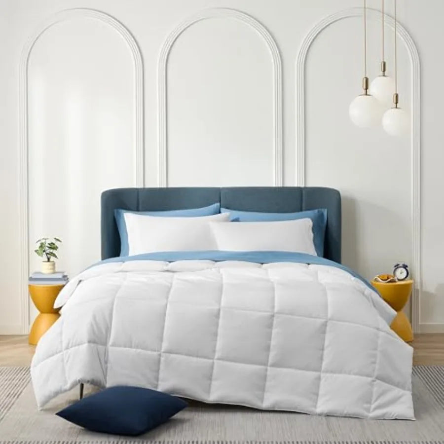 Duvet Insert Comforter Cooling Blanket Lightweight Hypoallergenic Reversible White Comforter with Box Stitching Fluffy Bedding