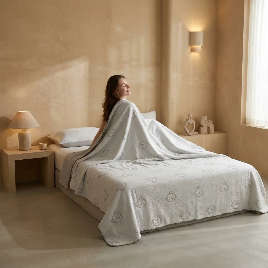 King Size Bear Head Jacquard Cooling Comforter – Breathable & Lightweight Ice Silk Blanket, Thin Summer Quilt with Cute Pattern, Soft Skin-Friendly, Machine Washable, Perfect for Hot Sleepers