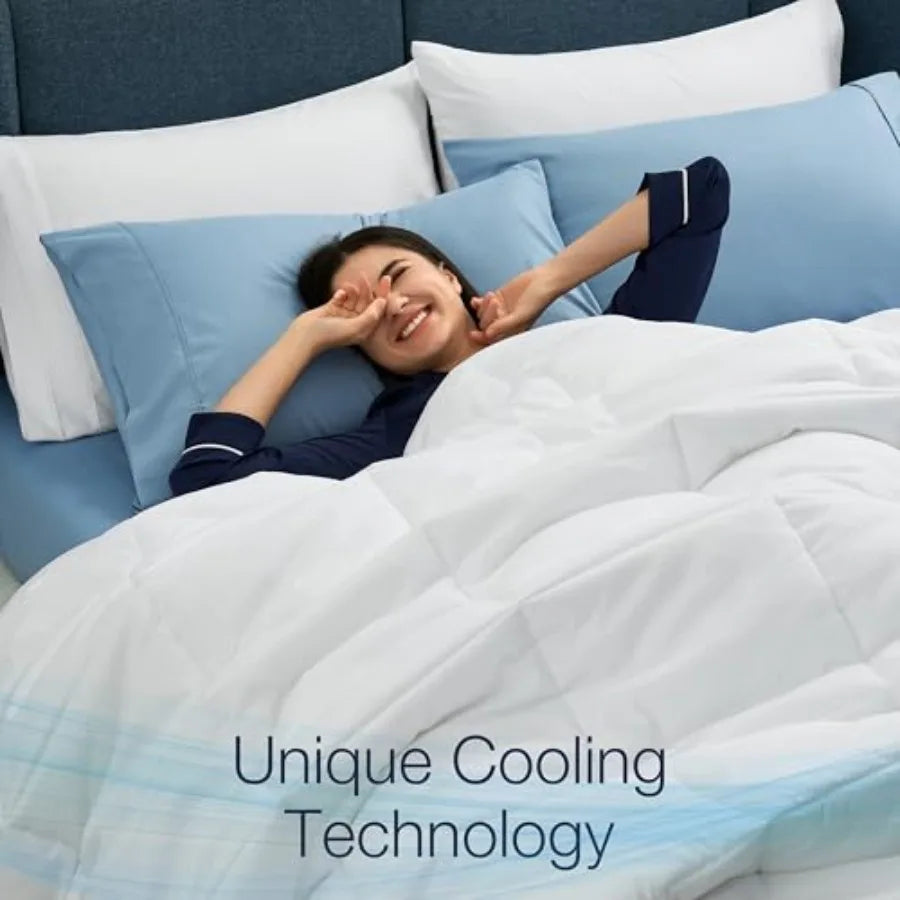 Duvet Insert Comforter Cooling Blanket Lightweight Hypoallergenic Reversible White Comforter with Box Stitching Fluffy Bedding