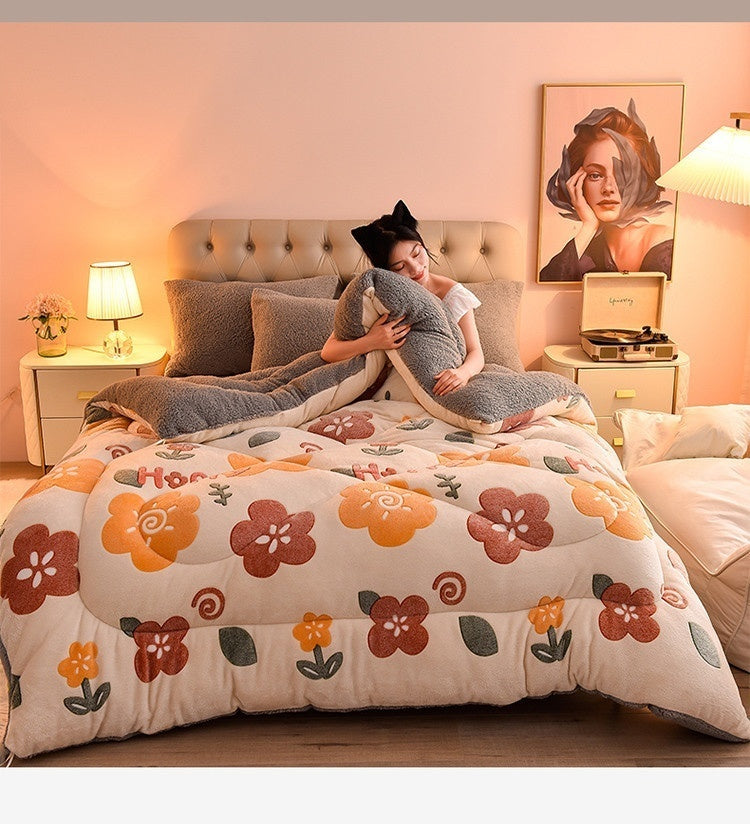 Lamb Fleece Blanket Winter Comforter Thickened Quilts Double-sided Velvet Warm Quilt Single Double Dormitory Milk Fleece Core